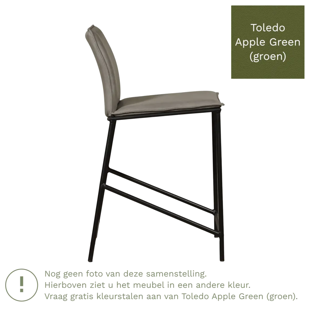 afbeelding van Leren barkruk laag Favor - Toledo Apple Green (groen) - poten staal rond zwart